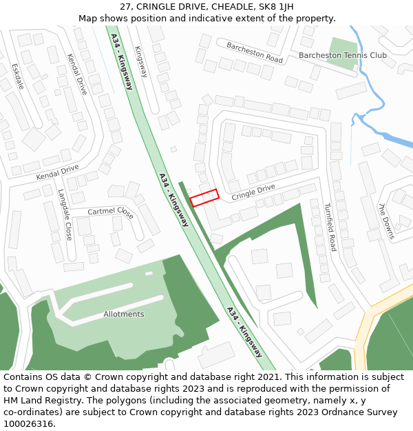 27, CRINGLE DRIVE, CHEADLE, SK8 1JH: Location map and indicative extent of plot