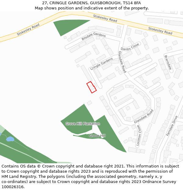 27, CRINGLE GARDENS, GUISBOROUGH, TS14 8FA: Location map and indicative extent of plot