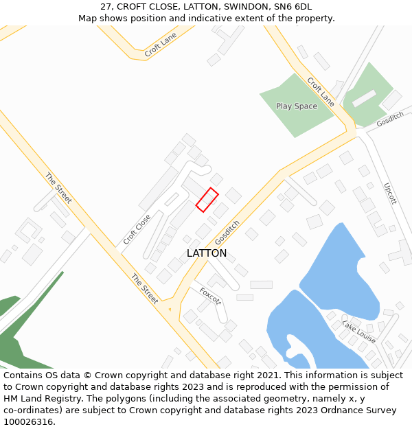 27, CROFT CLOSE, LATTON, SWINDON, SN6 6DL: Location map and indicative extent of plot