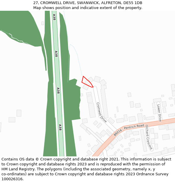 27, CROMWELL DRIVE, SWANWICK, ALFRETON, DE55 1DB: Location map and indicative extent of plot