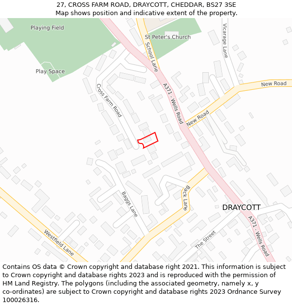 27, CROSS FARM ROAD, DRAYCOTT, CHEDDAR, BS27 3SE: Location map and indicative extent of plot