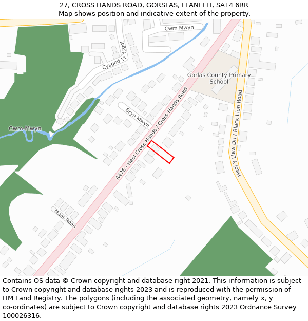 27, CROSS HANDS ROAD, GORSLAS, LLANELLI, SA14 6RR: Location map and indicative extent of plot