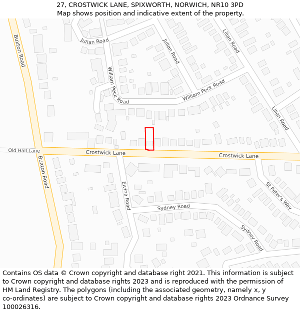 27, CROSTWICK LANE, SPIXWORTH, NORWICH, NR10 3PD: Location map and indicative extent of plot