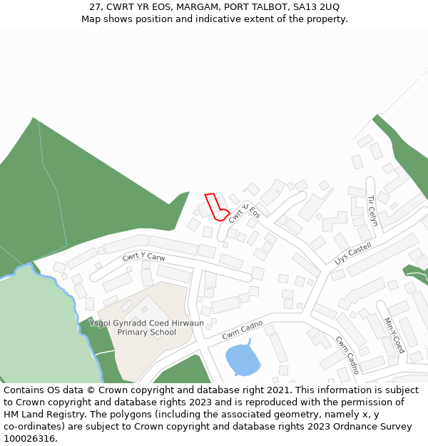 27, CWRT YR EOS, MARGAM, PORT TALBOT, SA13 2UQ: Location map and indicative extent of plot