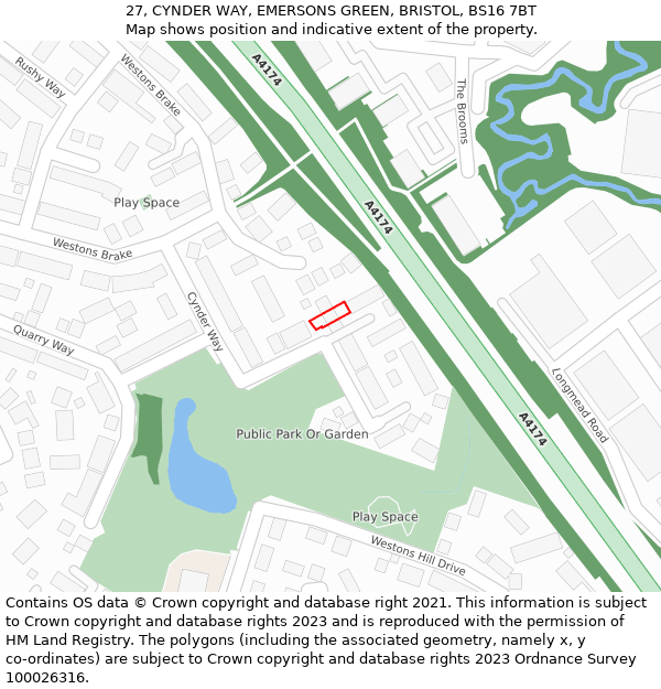 27, CYNDER WAY, EMERSONS GREEN, BRISTOL, BS16 7BT: Location map and indicative extent of plot