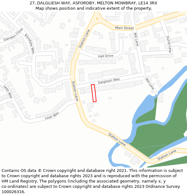 27, DALGLIESH WAY, ASFORDBY, MELTON MOWBRAY, LE14 3RX: Location map and indicative extent of plot