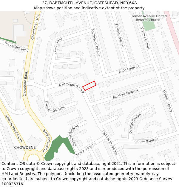 27, DARTMOUTH AVENUE, GATESHEAD, NE9 6XA: Location map and indicative extent of plot