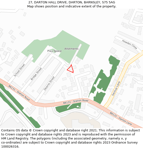 27, DARTON HALL DRIVE, DARTON, BARNSLEY, S75 5AG: Location map and indicative extent of plot