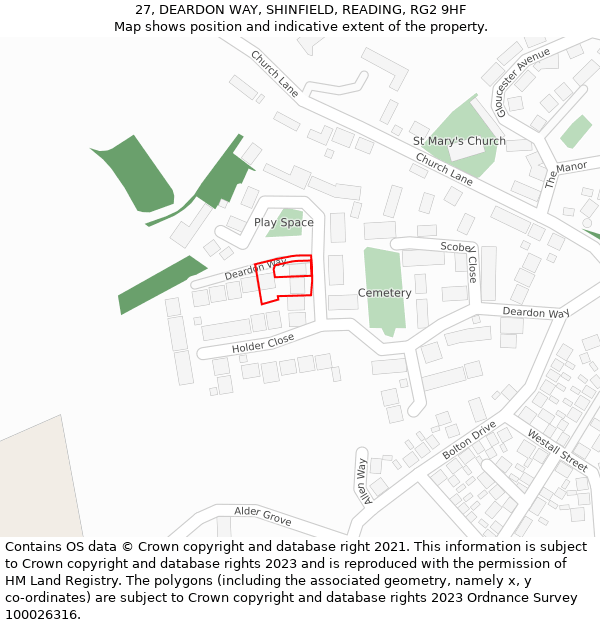 27, DEARDON WAY, SHINFIELD, READING, RG2 9HF: Location map and indicative extent of plot