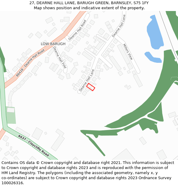 27, DEARNE HALL LANE, BARUGH GREEN, BARNSLEY, S75 1FY: Location map and indicative extent of plot