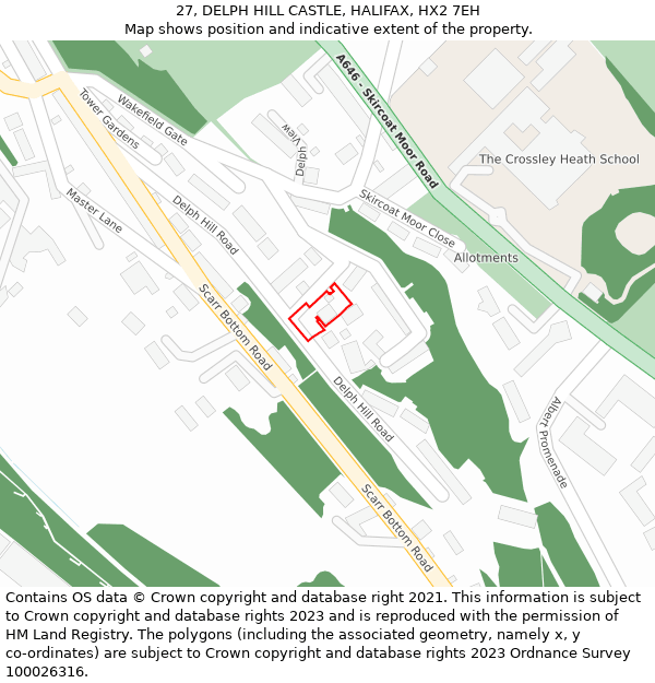 27, DELPH HILL CASTLE, HALIFAX, HX2 7EH: Location map and indicative extent of plot