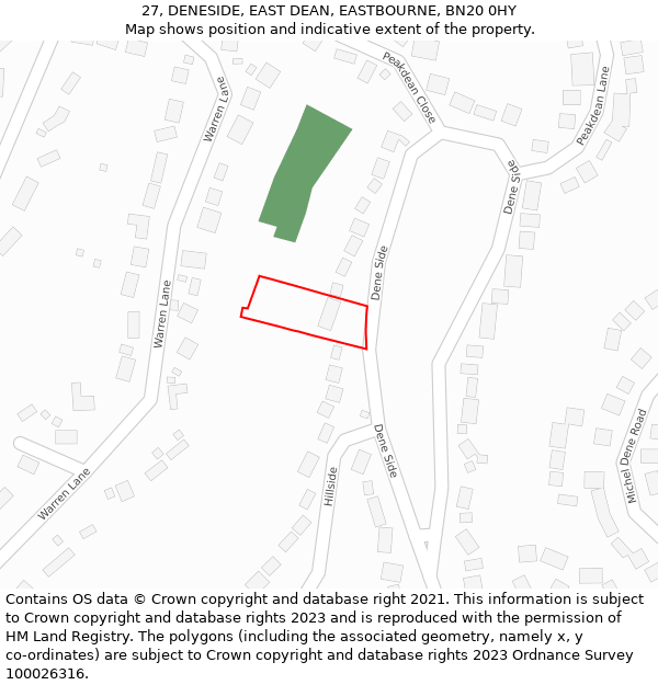 27, DENESIDE, EAST DEAN, EASTBOURNE, BN20 0HY: Location map and indicative extent of plot