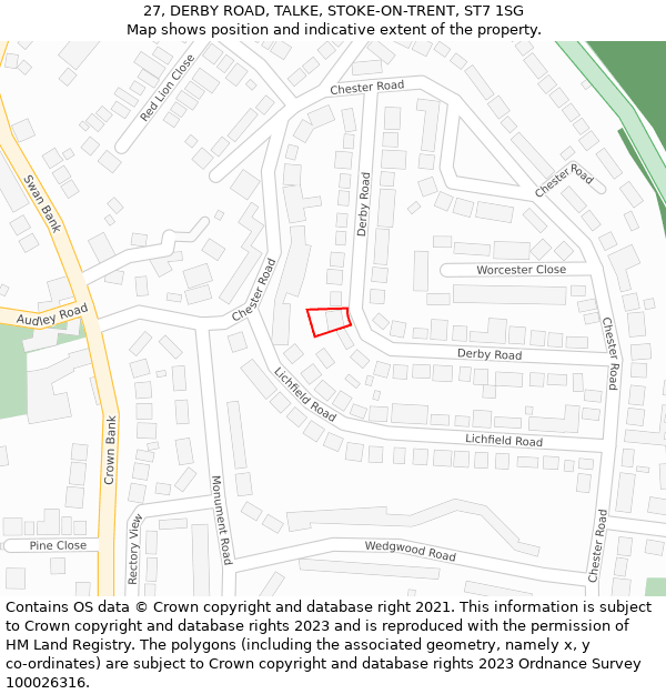 27, DERBY ROAD, TALKE, STOKE-ON-TRENT, ST7 1SG: Location map and indicative extent of plot