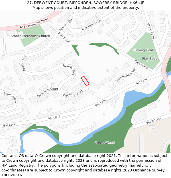 27, DERWENT COURT, RIPPONDEN, SOWERBY BRIDGE, HX6 4JE: Location map and indicative extent of plot