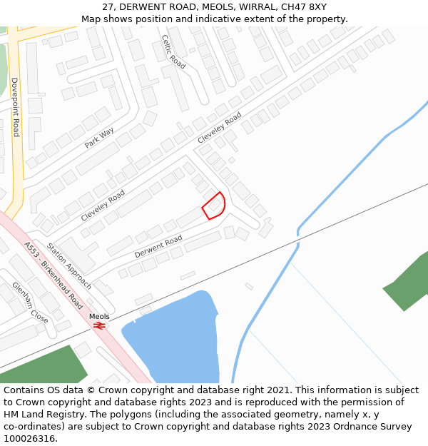 27, DERWENT ROAD, MEOLS, WIRRAL, CH47 8XY: Location map and indicative extent of plot