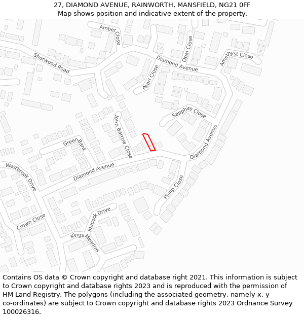 27, DIAMOND AVENUE, RAINWORTH, MANSFIELD, NG21 0FF: Location map and indicative extent of plot