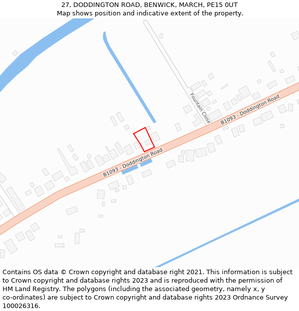 27, DODDINGTON ROAD, BENWICK, MARCH, PE15 0UT: Location map and indicative extent of plot