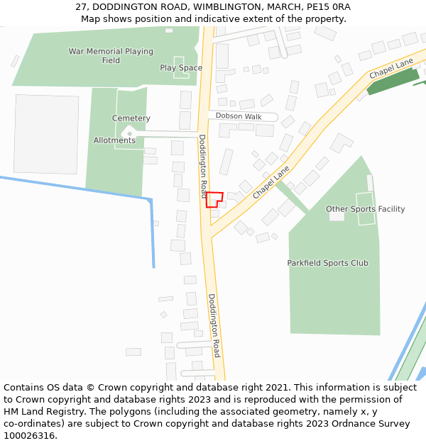 27, DODDINGTON ROAD, WIMBLINGTON, MARCH, PE15 0RA: Location map and indicative extent of plot
