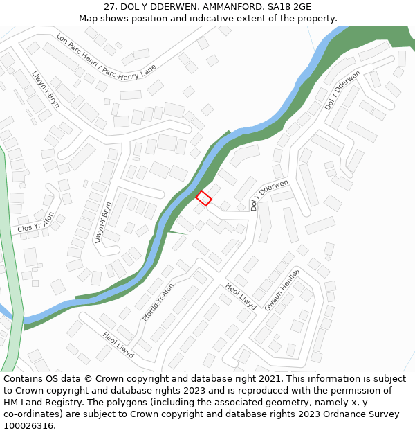 27, DOL Y DDERWEN, AMMANFORD, SA18 2GE: Location map and indicative extent of plot