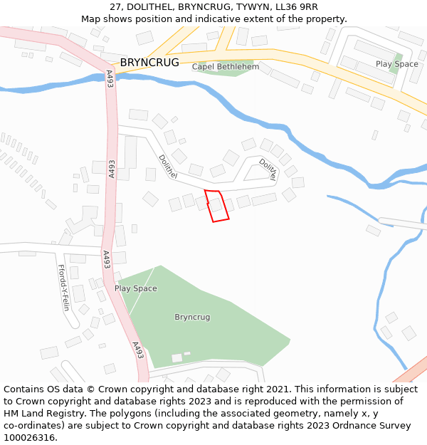 27, DOLITHEL, BRYNCRUG, TYWYN, LL36 9RR: Location map and indicative extent of plot