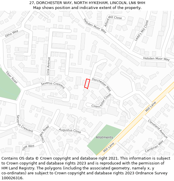 27, DORCHESTER WAY, NORTH HYKEHAM, LINCOLN, LN6 9HH: Location map and indicative extent of plot