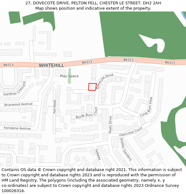 27, DOVECOTE DRIVE, PELTON FELL, CHESTER LE STREET, DH2 2AH: Location map and indicative extent of plot