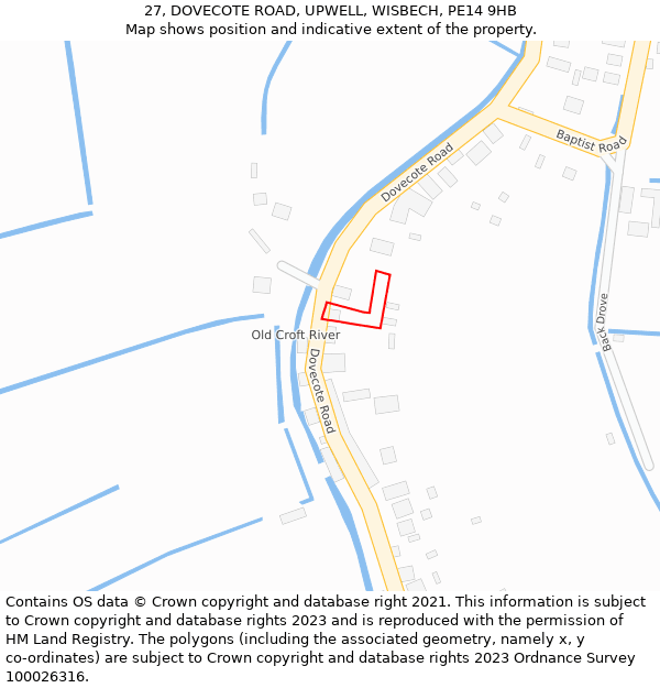 27, DOVECOTE ROAD, UPWELL, WISBECH, PE14 9HB: Location map and indicative extent of plot