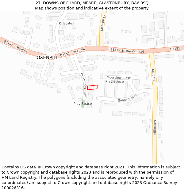 27, DOWNS ORCHARD, MEARE, GLASTONBURY, BA6 9SQ: Location map and indicative extent of plot