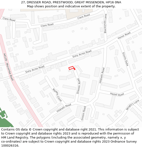 27, DRESSER ROAD, PRESTWOOD, GREAT MISSENDEN, HP16 0NA: Location map and indicative extent of plot