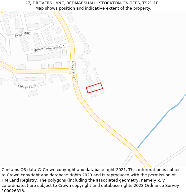 27, DROVERS LANE, REDMARSHALL, STOCKTON-ON-TEES, TS21 1EL: Location map and indicative extent of plot