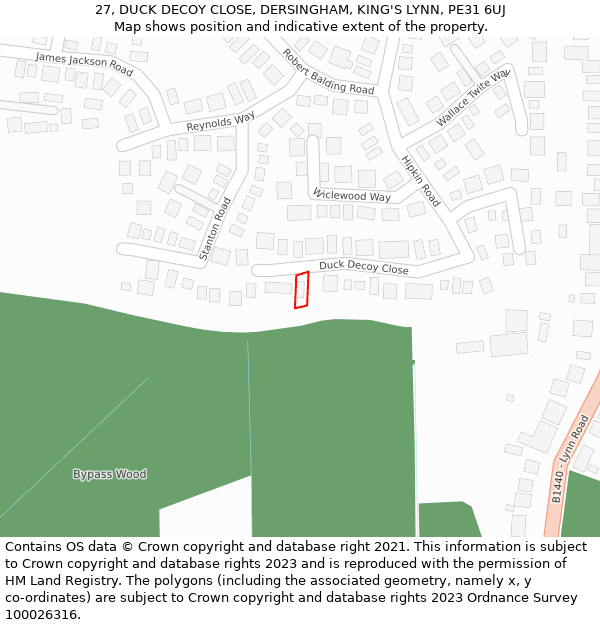 27, DUCK DECOY CLOSE, DERSINGHAM, KING'S LYNN, PE31 6UJ: Location map and indicative extent of plot