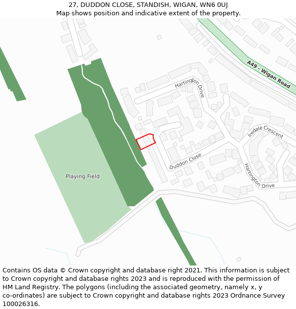 27, DUDDON CLOSE, STANDISH, WIGAN, WN6 0UJ: Location map and indicative extent of plot