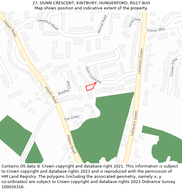 27, DUNN CRESCENT, KINTBURY, HUNGERFORD, RG17 9UH: Location map and indicative extent of plot