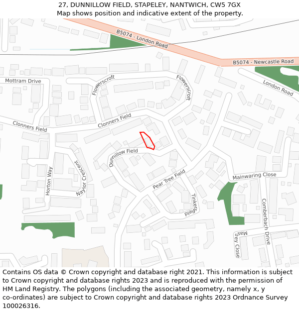 27, DUNNILLOW FIELD, STAPELEY, NANTWICH, CW5 7GX: Location map and indicative extent of plot