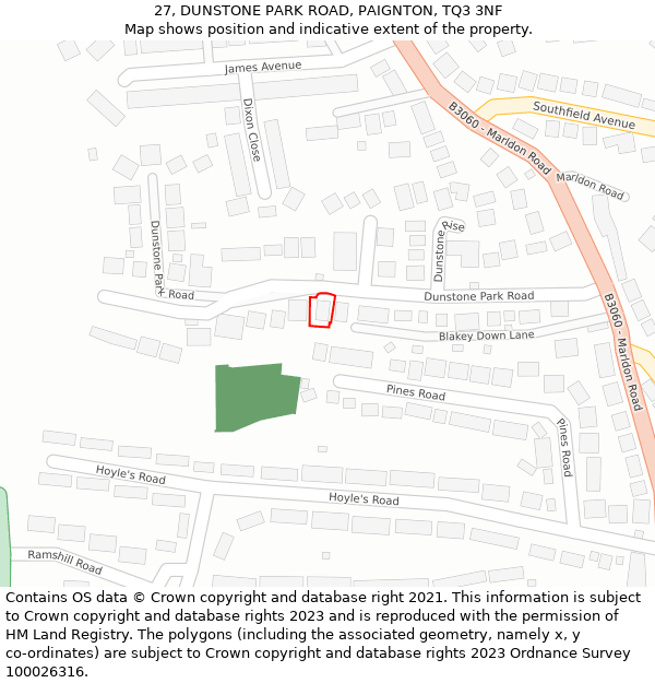 27, DUNSTONE PARK ROAD, PAIGNTON, TQ3 3NF: Location map and indicative extent of plot