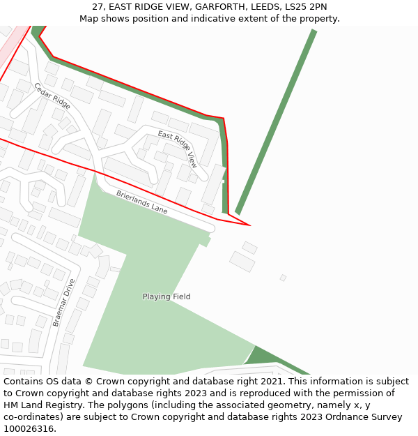 27, EAST RIDGE VIEW, GARFORTH, LEEDS, LS25 2PN: Location map and indicative extent of plot