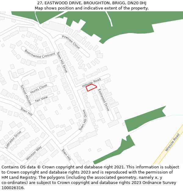 27, EASTWOOD DRIVE, BROUGHTON, BRIGG, DN20 0HJ: Location map and indicative extent of plot