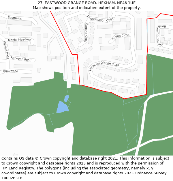27, EASTWOOD GRANGE ROAD, HEXHAM, NE46 1UE: Location map and indicative extent of plot