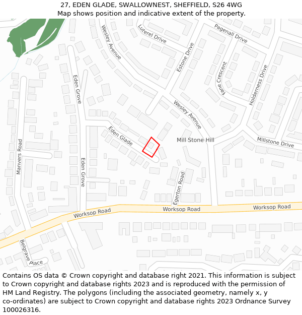 27, EDEN GLADE, SWALLOWNEST, SHEFFIELD, S26 4WG: Location map and indicative extent of plot