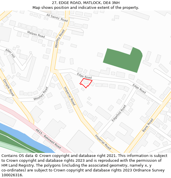 27, EDGE ROAD, MATLOCK, DE4 3NH: Location map and indicative extent of plot