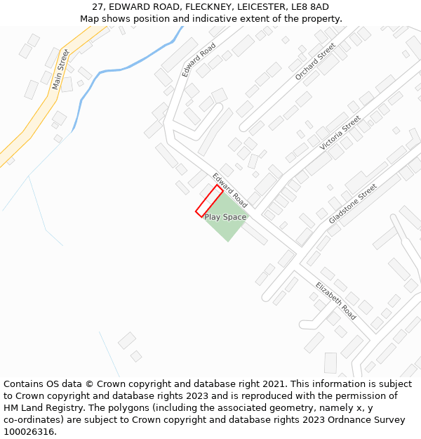 27, EDWARD ROAD, FLECKNEY, LEICESTER, LE8 8AD: Location map and indicative extent of plot