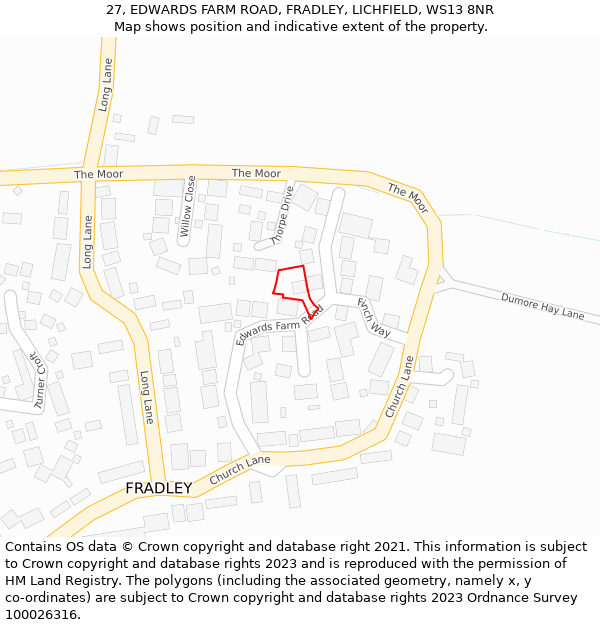 27, EDWARDS FARM ROAD, FRADLEY, LICHFIELD, WS13 8NR: Location map and indicative extent of plot