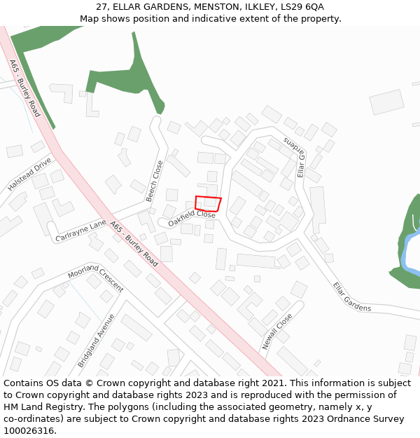 27, ELLAR GARDENS, MENSTON, ILKLEY, LS29 6QA: Location map and indicative extent of plot