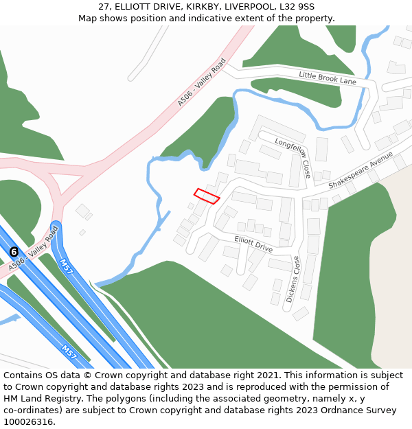 27, ELLIOTT DRIVE, KIRKBY, LIVERPOOL, L32 9SS: Location map and indicative extent of plot