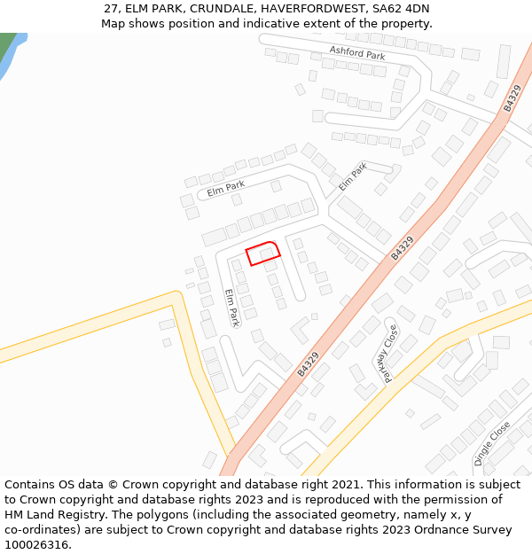 27, ELM PARK, CRUNDALE, HAVERFORDWEST, SA62 4DN: Location map and indicative extent of plot