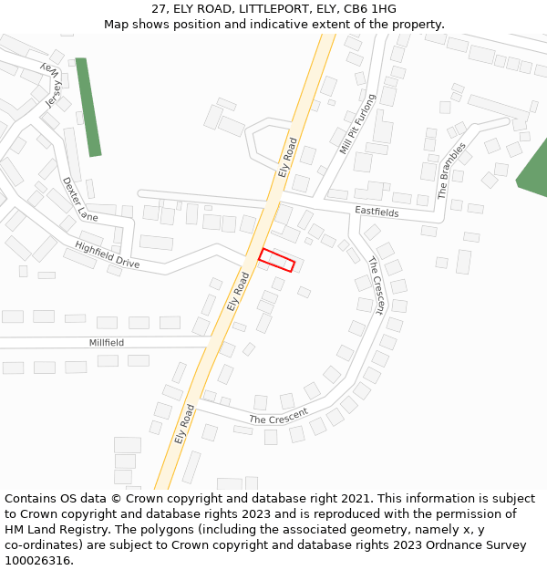 27, ELY ROAD, LITTLEPORT, ELY, CB6 1HG: Location map and indicative extent of plot