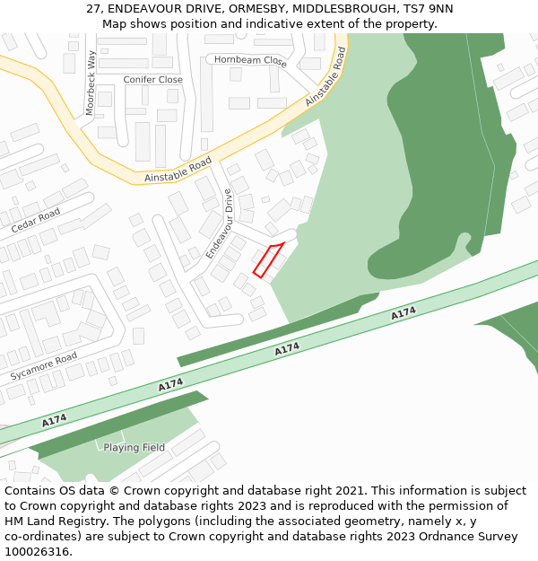 27, ENDEAVOUR DRIVE, ORMESBY, MIDDLESBROUGH, TS7 9NN: Location map and indicative extent of plot