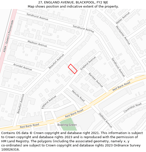 27, ENGLAND AVENUE, BLACKPOOL, FY2 9JE: Location map and indicative extent of plot
