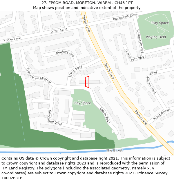 27, EPSOM ROAD, MORETON, WIRRAL, CH46 1PT: Location map and indicative extent of plot