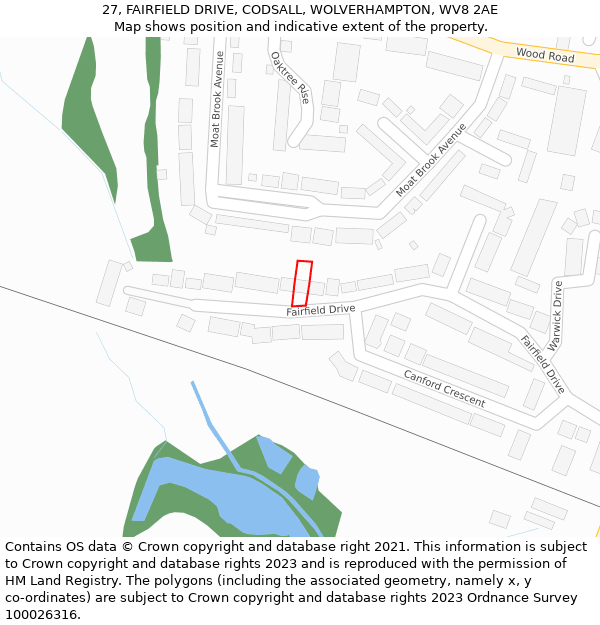 27, FAIRFIELD DRIVE, CODSALL, WOLVERHAMPTON, WV8 2AE: Location map and indicative extent of plot